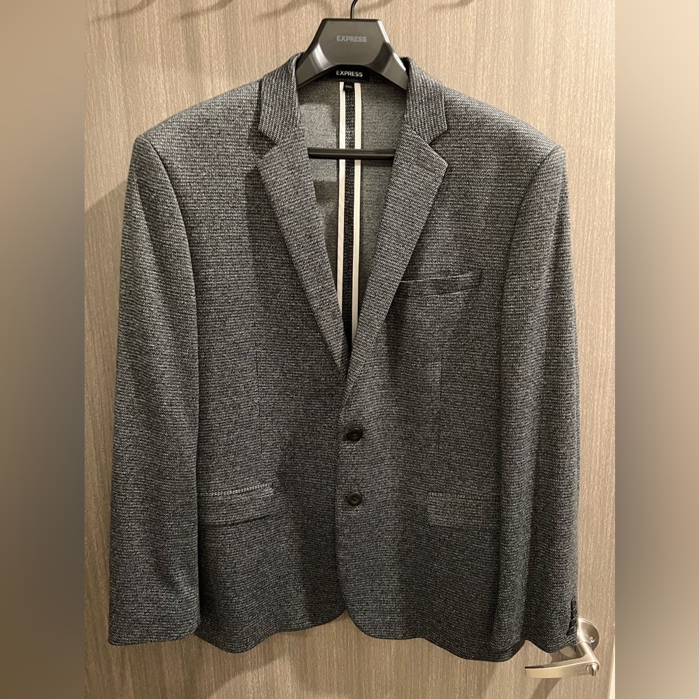Men's Express Extra Slim Plaid Suit Jacket Black/White Houndstooth Plaid 44S